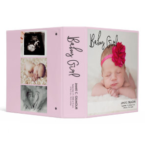 Baby Girl Pink Custom Photo Memories birth stats 3 Ring Binder