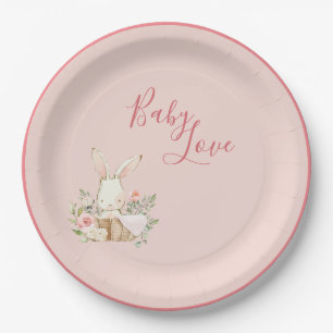 Baby Girl Pink Cute Elegant Script Baby Shower Paper Plates