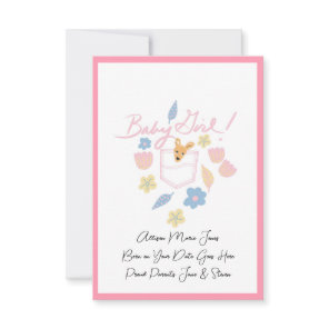Baby Girl Pink Cute Kangaroo Birth Announcement