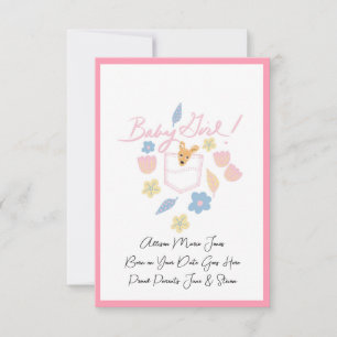Baby Girl Pink Cute Kangaroo Birth Announcement
