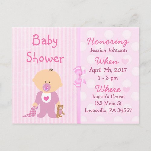 Baby Girl Pink Doll Baby Shower Invitation