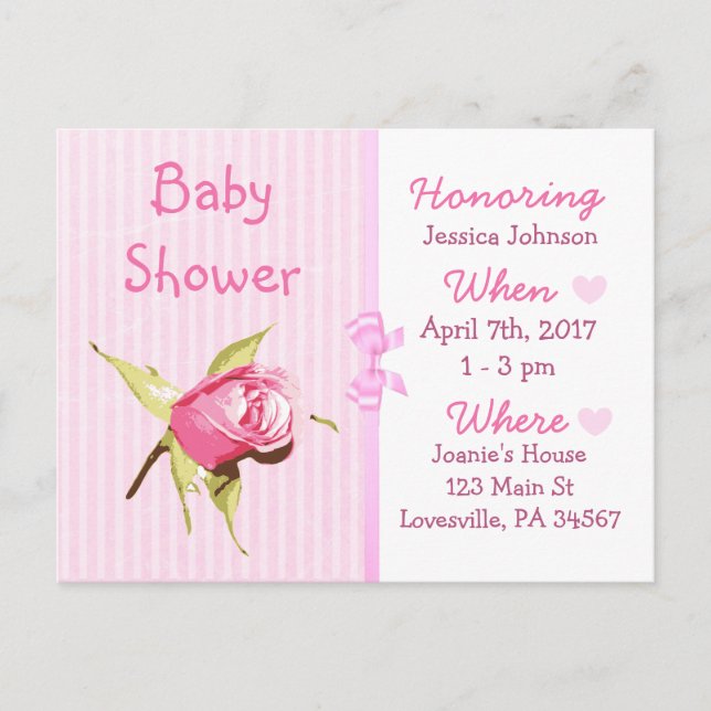 Baby Girl Pink Doll Baby Shower Invitation Postcard (Front)