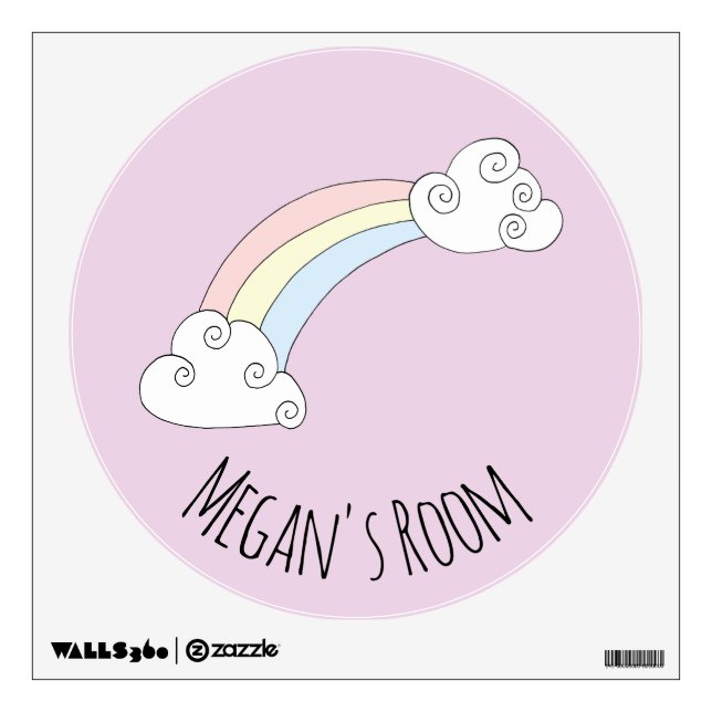 Baby Girl Pink Doodle Rainbow and Name Nursery Wall Sticker (Front)