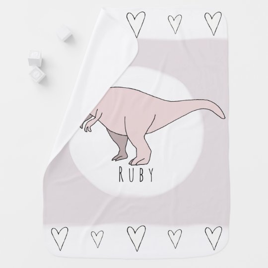 Baby Girl Pink Doodle TRex Dinosaur with Name Baby Blanket