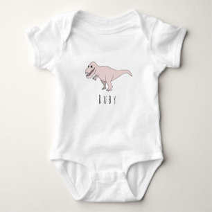 Baby Girl Pink Doodle T-Rex Dinosaur with Name Baby Bodysuit