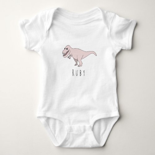 Baby Girl Pink Doodle T_Rex Dinosaur with Name Baby Bodysuit