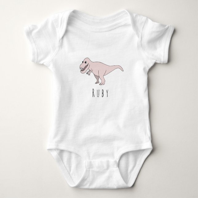 Baby Girl Pink Doodle T-Rex Dinosaur with Name Baby Bodysuit (Front)