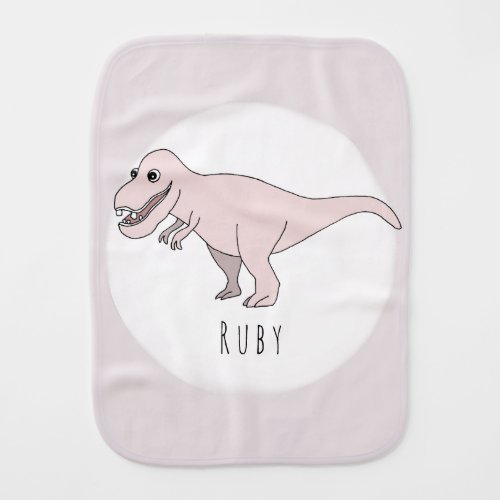 Baby Girl Pink Doodle T_Rex Dinosaur with Name Baby Burp Cloth