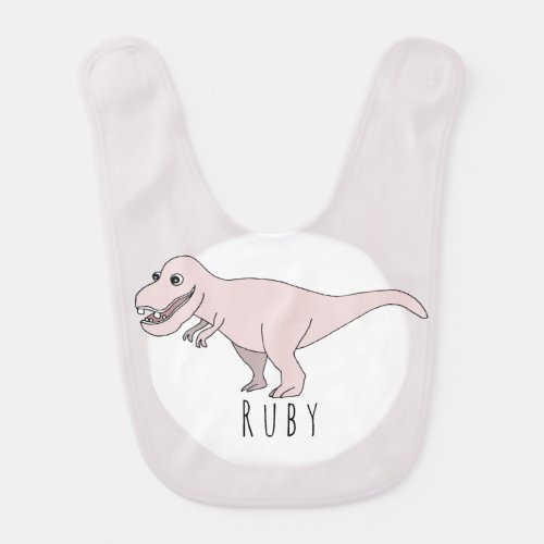 Baby Girl Pink Doodle T_Rex Dinosaur with Name Bib