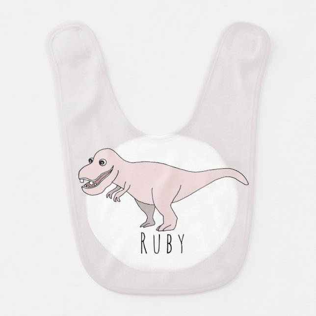 Baby Girl Pink Doodle T-Rex Dinosaur with Name Bib (Front)