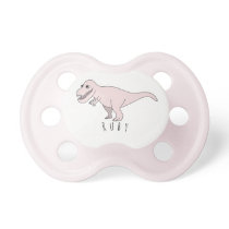 Baby Girl Pink Doodle T-Rex Dinosaur with Name Pacifier