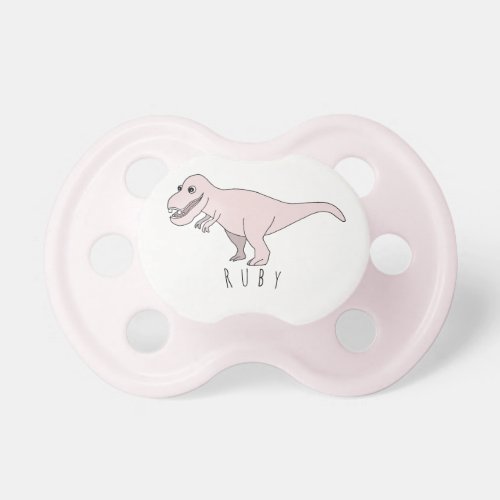 Baby Girl Pink Doodle T_Rex Dinosaur with Name Pacifier