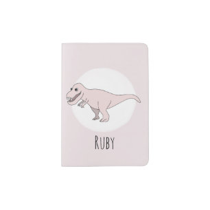 Baby Girl Pink Doodle T-Rex Dinosaur with Name Passport Holder