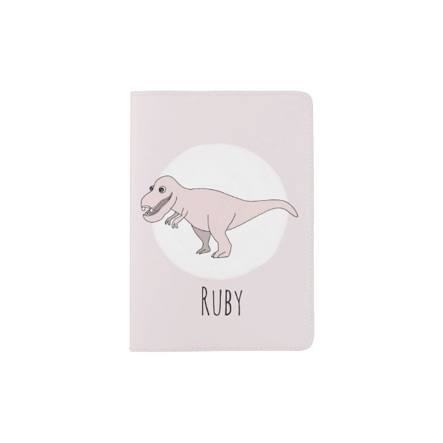 Baby Girl Pink Doodle T-Rex Dinosaur with Name Passport Holder (Front)