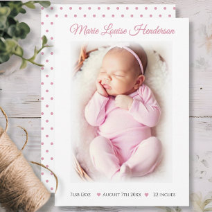 Baby Girl Pink Dotted Birth Announcement Card