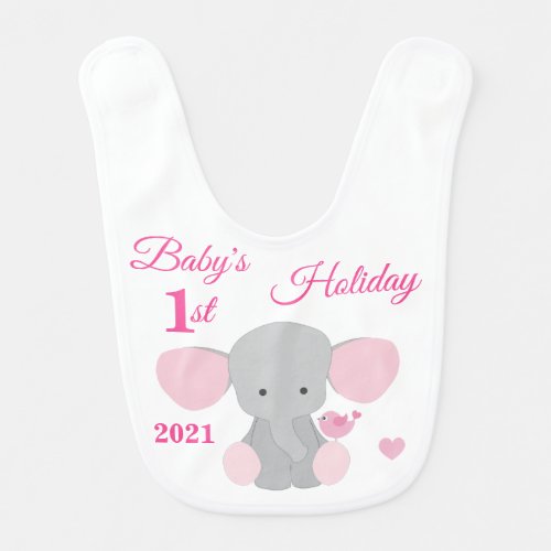 Baby Girl Pink Elephant Any Holiday Baby Bib
