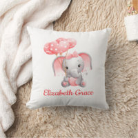 Baby Girl Pink Elephant Balloon Monogram Nursery Throw Pillow