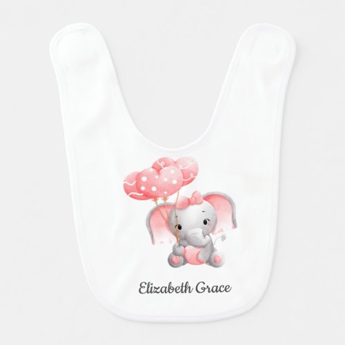 Baby Girl Pink Elephant Balloons Personalized Baby Bib