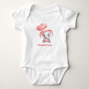 Baby Girl Pink Elephant Balloons Personalized Baby Bodysuit