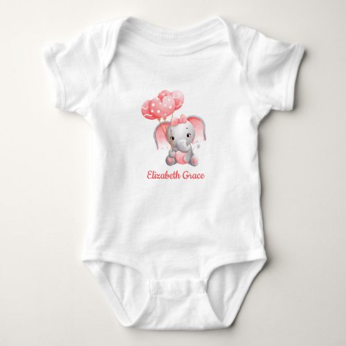 Baby Girl Pink Elephant Balloons Personalized  Baby Bodysuit