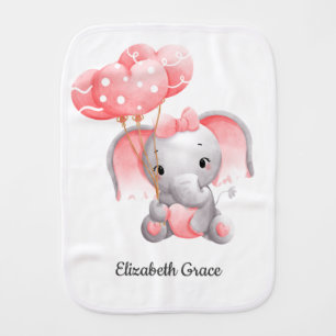Baby Girl Pink Elephant Balloons Personalized Baby Burp Cloth