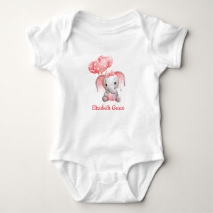 Baby Girl Pink Elephant Balloons Personalized  Bodysuit