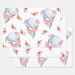 Baby girl pink elephant wrapping paper