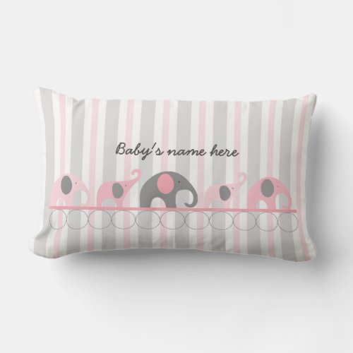 Baby Girl Pink elephants nursery decor  name Lumbar Pillow
