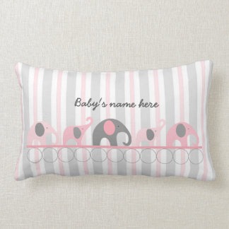 Baby Girl Pink elephants nursery decor + name Lumbar Pillow