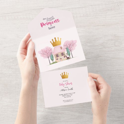 Baby Girl Pink Fairy Castle Princess Baby Shower All In One Invitation