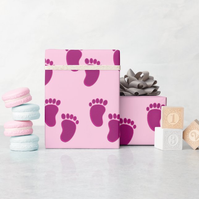 Baby Girl Pink Faux Embroidery Print Pattern Wrapping Paper (Baby Shower)