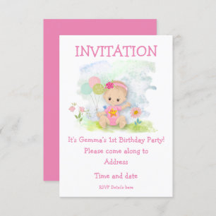 Baby Girl Pink First Birthday Party Invitation
