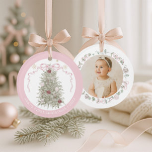 Baby Girl Pink First Christmas Photo Ornament