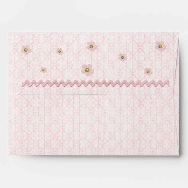 Baby Girl Pink Floral Damask Modern Envelope (Back (Top Flap))