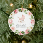 Baby Girl Pink Floral First Christmas Ornament<br><div class="desc">Baby Girl Pink floral First Christmas Ornament. Great as a New Parents or Grandparents Christmas gift. Cava Party Design.</div>