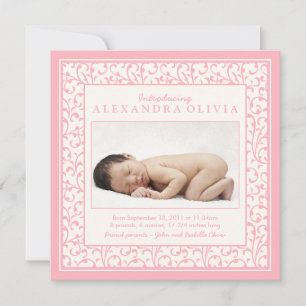 Baby Girl Pink Floral Photo Birth Announcement