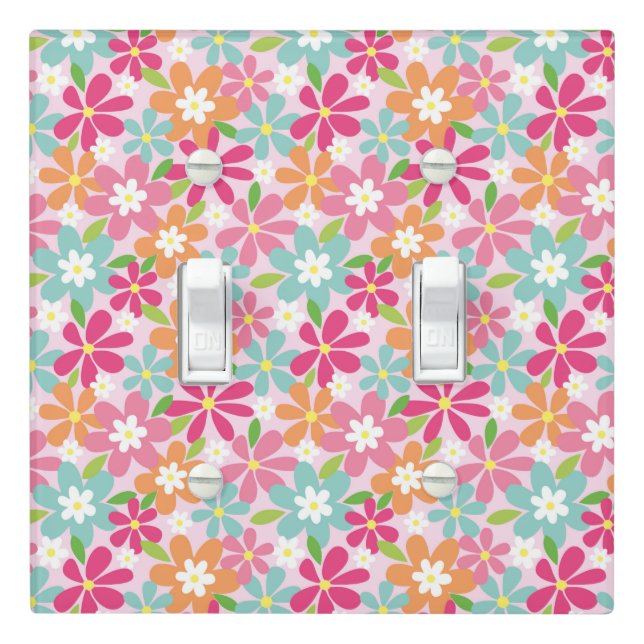Baby Girl Pink Flowers Nursery Light Switch Cover (In Situ)