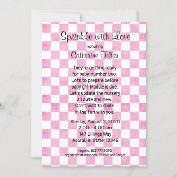 Baby Girl Pink Gingham Sprinkle Shower Invitation by Musicat at Zazzle