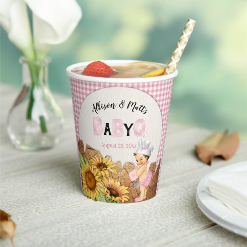 Baby Girl Pink Gingham Sunflowers Baby Q BBQ Paper Cups