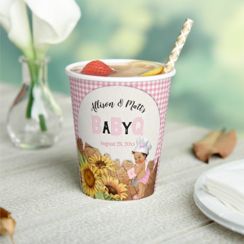 Baby Girl Pink Gingham Sunflowers Baby Q BBQ Paper Paper Cups
