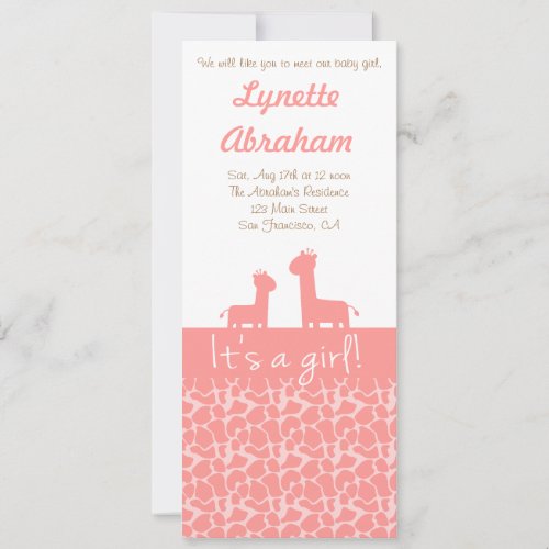 Baby Girl - Pink giraffe silhouettes &amp; prints Custom Announcements