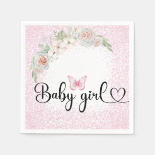 Baby girl pink glitter napkins