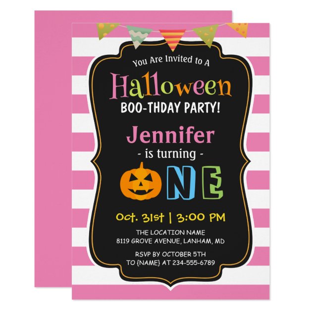 Baby Girl Pink Halloween First Birthday Party Invitation