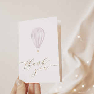 Baby Girl Pink Hot Air Balloon Letterpress Thank You Card