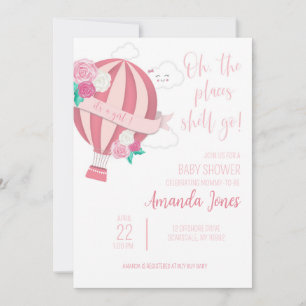 Baby Girl Pink Hot Air Balloon Shower Invitation