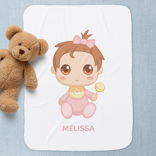 Baby Girl Pink Jumpsuit Custom Name Baby Blanket