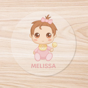 Baby Girl Pink Jumpsuit Custom Name Classic Round Sticker
