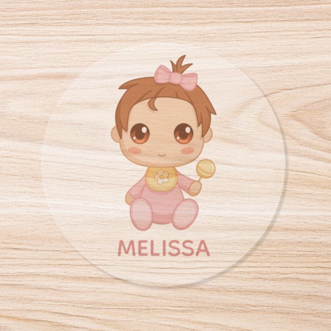 Baby Girl Pink Jumpsuit Custom Name Classic Round Sticker (Single)