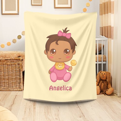 Baby Girl Pink Jumpsuit Custom Name Fleece Blanket