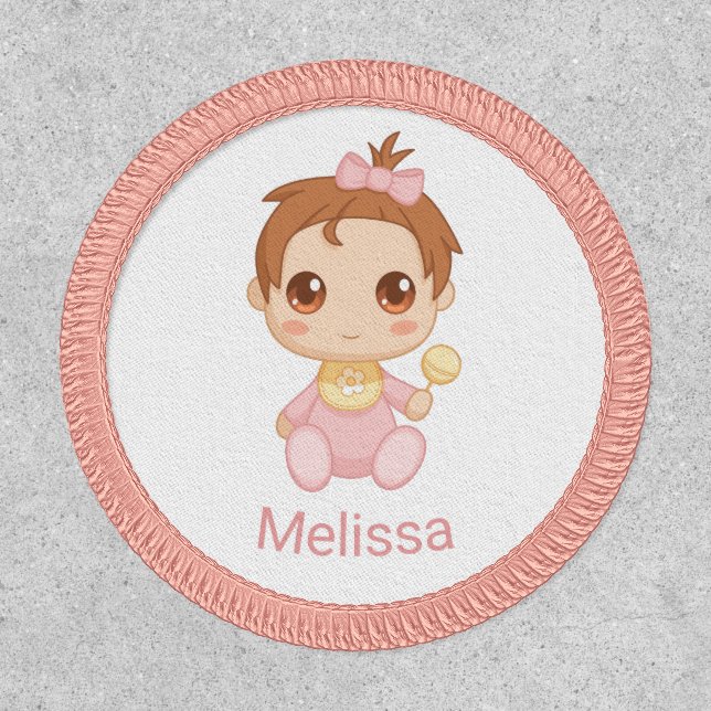 Baby Girl Pink Jumpsuit, Custom Name Patch (Front)